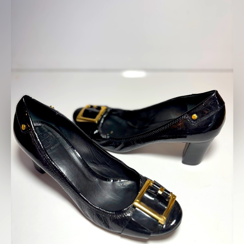 Tory Burch PAULINA-NAPLAK/PATENT leather block heels Good Buckle Chunky Heel 10